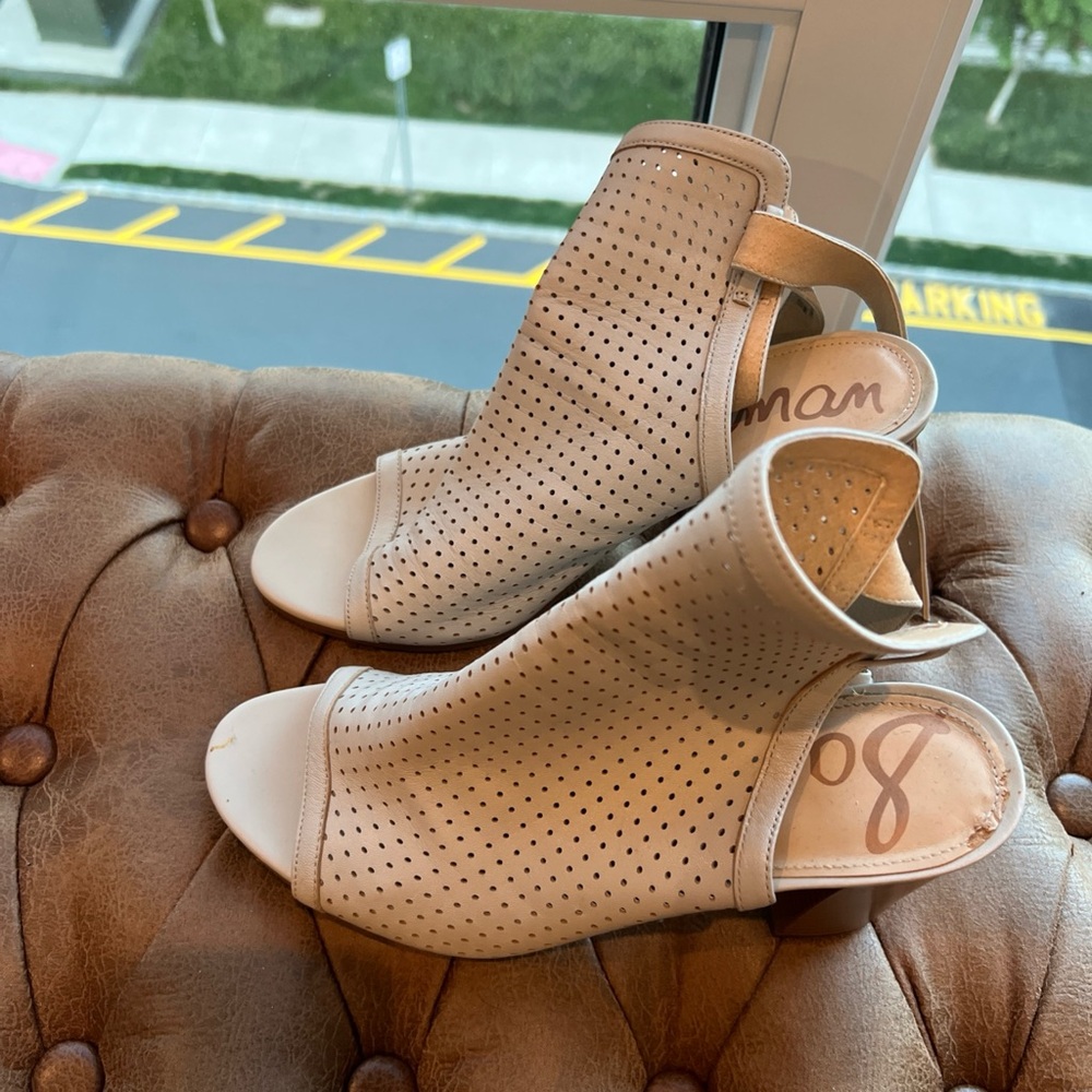 Sam Edelman Emmie Leather Open Toe Cream Sandals